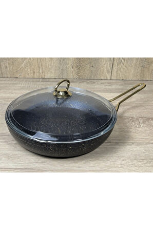 Morelli 24 cm Granit Tava Cam Kapaklı Siyah&Gold