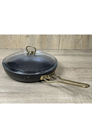 Morelli 24 cm Granit Tava Cam Kapaklı Siyah&Gold
