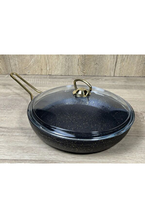 Morelli 24 cm Granit Tava Cam Kapaklı Siyah&Gold