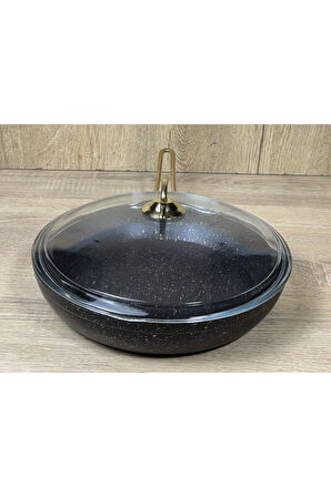 Morelli 24 cm Granit Tava Cam Kapaklı Siyah&Gold