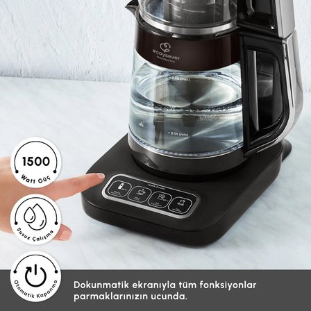 Karaca Akıllı Elektrikli Çaycı Wi-Fi Bağlantılı Cam Çaydanlık Otomatik Çay Demleyen Konuşan Çaycı
