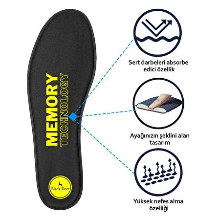 Black Deer Memory Foam Technology Q90 Siyah Spor Ayakkabı İç Tabanlık