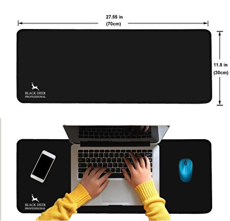 BLACK DEER Professional Siyah Large Boy Gaming Mouse Pad 90x40 Cm