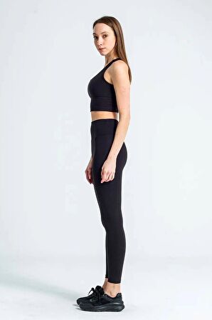 Yüksek Bel Geniş Kemer Toparlayıcı Sıkılaştırıcı Dalgıç Kumaş Günlük Spor Kadın Tayt Siyah 