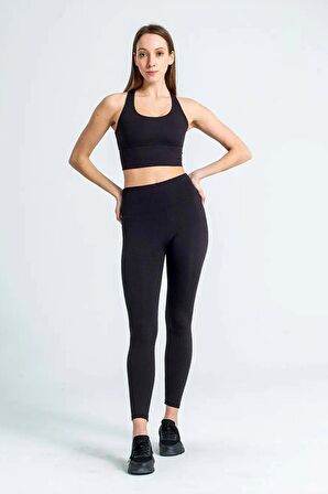 Yüksek Bel Geniş Kemer Toparlayıcı Sıkılaştırıcı Dalgıç Kumaş Günlük Spor Kadın Tayt Siyah 