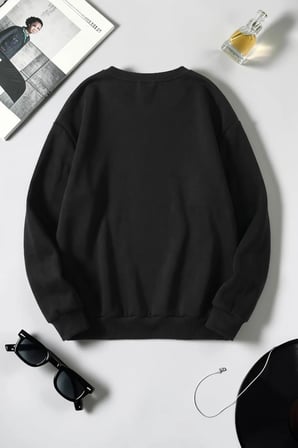 Unisex Kalp Baskılı Bisiklet Yaka Sweatshirt