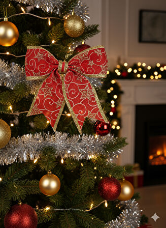 Yılbaşı Jüt Büyük Gold Simli Fiyonk 23 cm Lüks Dekoratif Süs