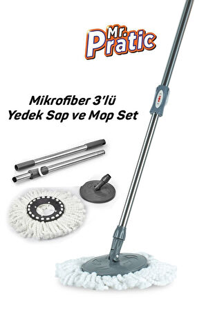 3'lü Set 360 Derece Döner Set Uyumlu Temizlik Seti Yedek Sap Başlık Mikrofiber Paspas Ve Mop