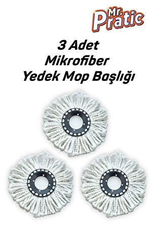 3 Adet 360 Derece Döner Moplara Uyumlu Yedek Mikrofiber Püskül Mop Başlığı