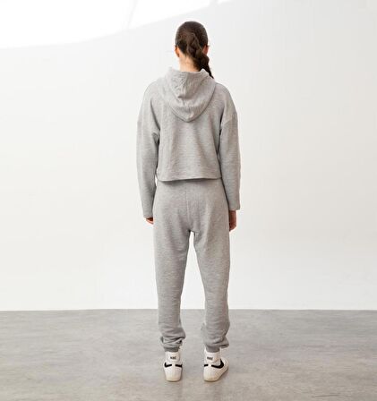 Nors Bolthor Kapüşonlu Crop Sweatshirt Açık Gri Melanj