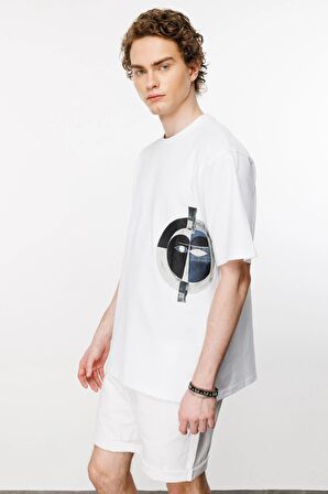 Tribal Logo Oversize Tshirt - Beyaz