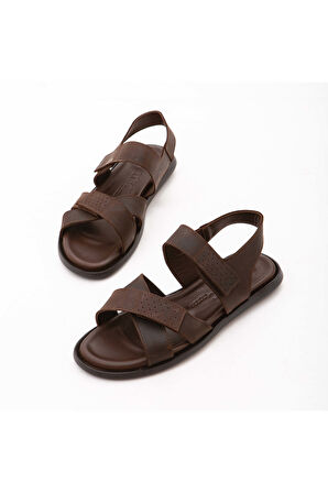 Tamer Tanca Erkek Hakiki Deri Kahverengi Günlük Sandalet 876 434 ERK SNDTL Y22 KAHVE CRAZY