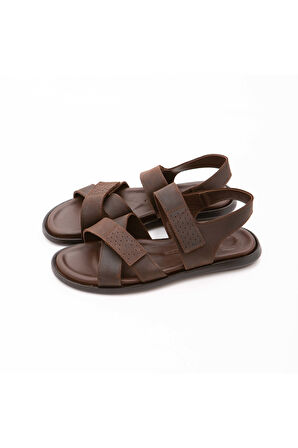 Tamer Tanca Erkek Hakiki Deri Kahverengi Günlük Sandalet 876 434 ERK SNDTL Y22 KAHVE CRAZY