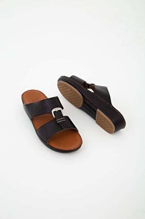 Tamer Tanca Erkek Hakiki Deri Siyah Günlük Terlik 903 2001 ERK TRLK Y22 SIYAH