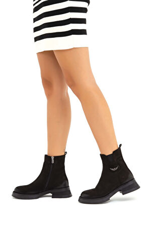 Tamer Tanca Kadın Hakiki Deri Siyah Nubuk Casual Bot 599 2300 BN BOT SK22/23 SIYAH NBK