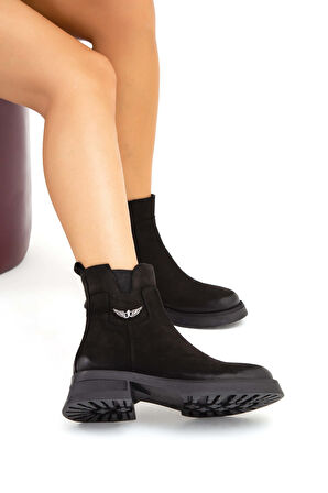 Tamer Tanca Kadın Hakiki Deri Siyah Nubuk Casual Bot 599 2300 BN BOT SK22/23 SIYAH NBK