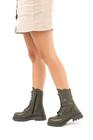 Tamer Tanca Kadın Hakiki Deri Yeşil Casual Bot 922 23K10024 BN BOT SK22/23 HAKI FLOTER