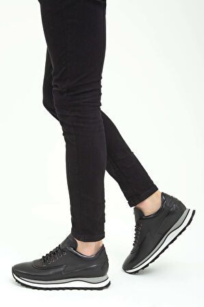 Tamer Tanca Erkek Hakiki Deri Siyah Sneakers & Spor Ayakkabı 383 5268 ERK AYK SK22/23 SYH SLVR/SYH MET