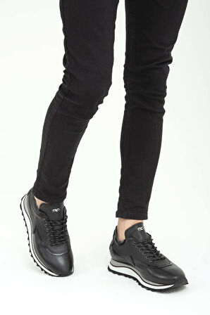 Tamer Tanca Erkek Hakiki Deri Siyah Sneakers & Spor Ayakkabı 383 5268 ERK AYK SK22/23 SYH SLVR/SYH MET