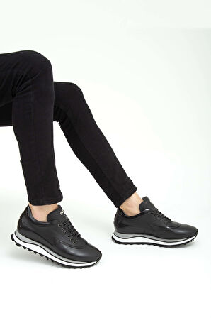 Tamer Tanca Erkek Hakiki Deri Siyah Sneakers & Spor Ayakkabı 383 5268 ERK AYK SK22/23 SYH SLVR/SYH MET