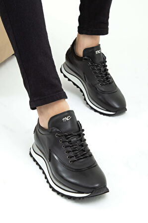 Tamer Tanca Erkek Hakiki Deri Siyah Sneakers & Spor Ayakkabı 383 5268 ERK AYK SK22/23 SYH SLVR/SYH MET