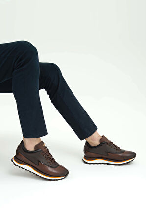 Tamer Tanca Erkek Hakiki Deri Kahverengi Sneakers & Spor Ayakkabı 383 5268 ERK AYK SK22/23 KAHVE SLVR/KHV MET