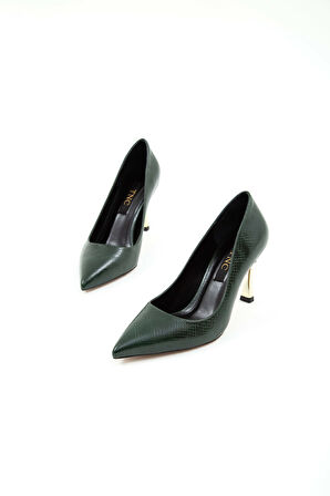 Tamer Tanca Kadın Vegan Yeşil Yılan Stiletto Ayakkabı 909 8064 BN AYK SK22/23 YESIL YILAN
