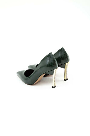 Tamer Tanca Kadın Vegan Yeşil Yılan Stiletto Ayakkabı 909 8064 BN AYK SK22/23 YESIL YILAN