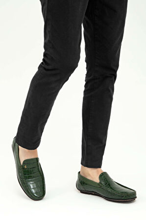 Tamer Tanca Erkek Hakiki Deri Yeşil Driver Ayakkabı 01 20-875 ERK AYK SK22/23 YESIL KROKO