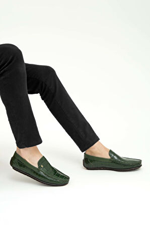 Tamer Tanca Erkek Hakiki Deri Yeşil Driver Ayakkabı 01 20-875 ERK AYK SK22/23 YESIL KROKO