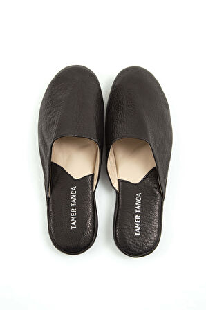 Tamer Tanca Erkek Hakiki Deri Siyah Ev Terliği Terlik 577 770-01 ERK TERLIK SK22/23 SIYAH