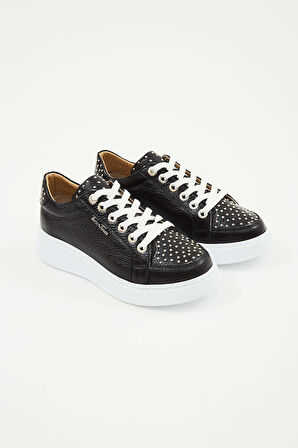 Tamer Tanca Kadın Hakiki Deri Siyah Floter Sneakers & Spor Ayakkabı 33 30 BN AYK Y23 SIYAH FLOTER
