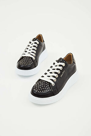 Tamer Tanca Kadın Hakiki Deri Siyah Floter Sneakers & Spor Ayakkabı 33 30 BN AYK Y23 SIYAH FLOTER