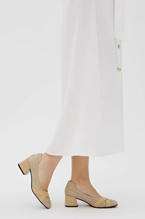 Tamer Tanca Kadın Hakiki Deri Bej Keten Topuklu Ayakkabı 33 BC2100 BN AYK Y23 BEJ KETEN