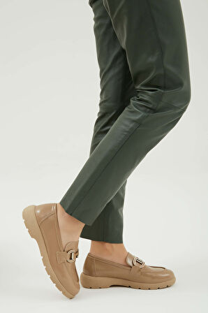 Tamer Tanca Kadın Hakiki Deri Vizon Rugan Loafer Ayakkabı 33 8891-1 BN AYK Y23 VIZON KRSK RGN