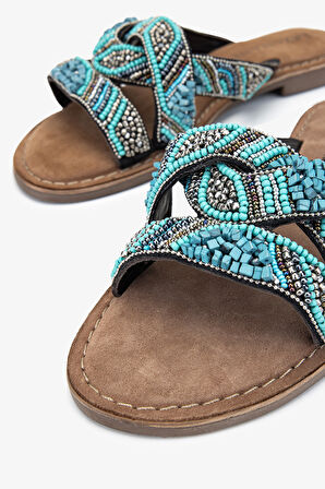 Valmenti Perla Kadın Deniz Mavisi Deri Terlik 461 75337 BN TRLK Y23