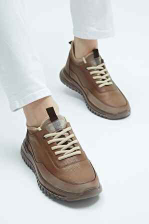 Tamer Tanca Erkek Hakiki Deri Vizon Sneakers & Spor Ayakkabı 381 17468 ERK AYK Y23 VIZON