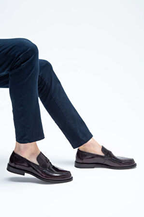 Tamer Tanca Erkek Hakiki Deri Bordo Makosen Ayakkabı 183 11611 ERK AYK Y23 BORDO ACMA