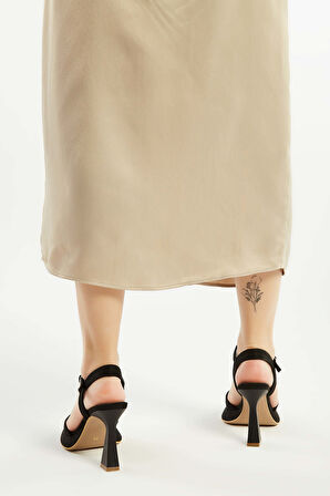 Tamer Tanca Kadın Hakiki Deri Siyah Süet Topuklu Sandalet 889 4004 BN SNDLT Y23 SIYAH SUET