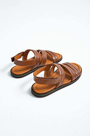 Tamer Tanca Erkek Hakiki Deri Taba Düz Sandalet 537 583 ERK SNDLT Y23 TABA