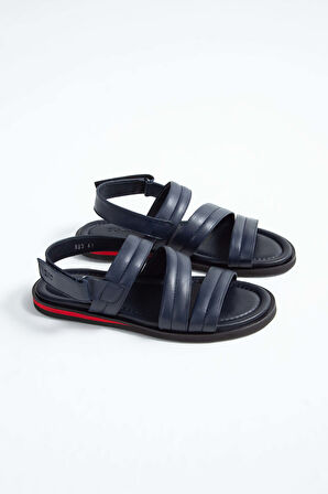 Tamer Tanca Erkek Hakiki Deri Lacivert Düz Sandalet 537 583 ERK SNDLT Y23 LACIVERT