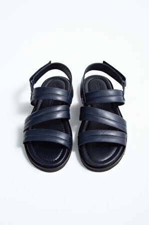 Tamer Tanca Erkek Hakiki Deri Lacivert Düz Sandalet 537 583 ERK SNDLT Y23 LACIVERT