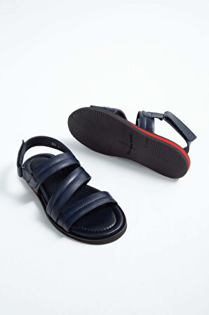 Tamer Tanca Erkek Hakiki Deri Lacivert Düz Sandalet 537 583 ERK SNDLT Y23 LACIVERT