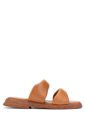 Tamer Tanca Kadın Hakiki Deri Taba Düz Terlik 878 217 BN TRLK Y23 TABA