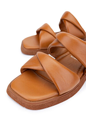 Tamer Tanca Kadın Hakiki Deri Taba Düz Terlik 878 217 BN TRLK Y23 TABA