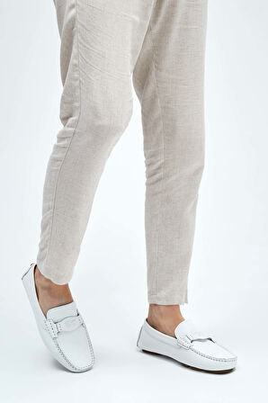 Tamer Tanca Erkek Hakiki Deri Beyaz Loafer Ayakkabı 355 14002 ERK AYK Y23 BEYAZ FLOTER