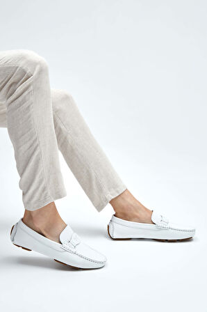 Tamer Tanca Erkek Hakiki Deri Beyaz Loafer Ayakkabı 355 14002 ERK AYK Y23 BEYAZ FLOTER