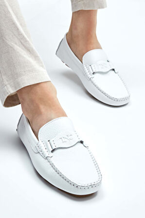 Tamer Tanca Erkek Hakiki Deri Beyaz Loafer Ayakkabı 355 14002 ERK AYK Y23 BEYAZ FLOTER