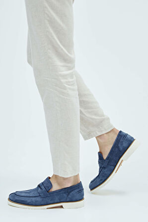 Tamer Tanca Erkek Hakiki Deri Lacivert Süet Loafer Ayakkabı 537 3190 ERK AYK Y23 LACI SUET