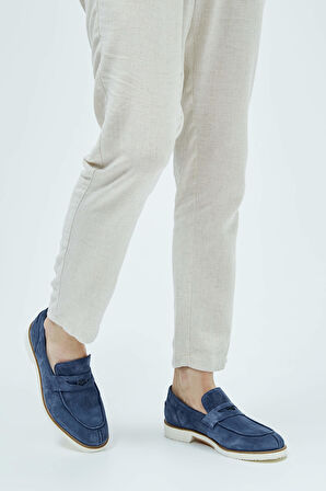 Tamer Tanca Erkek Hakiki Deri Lacivert Süet Loafer Ayakkabı 537 3190 ERK AYK Y23 LACI SUET